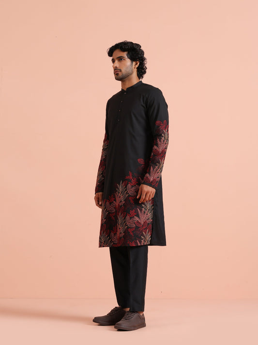 Black Kurta with Red Embroidery