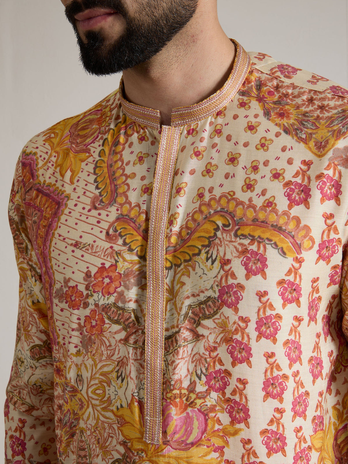 Mens Multicolor Blended Print Kurta