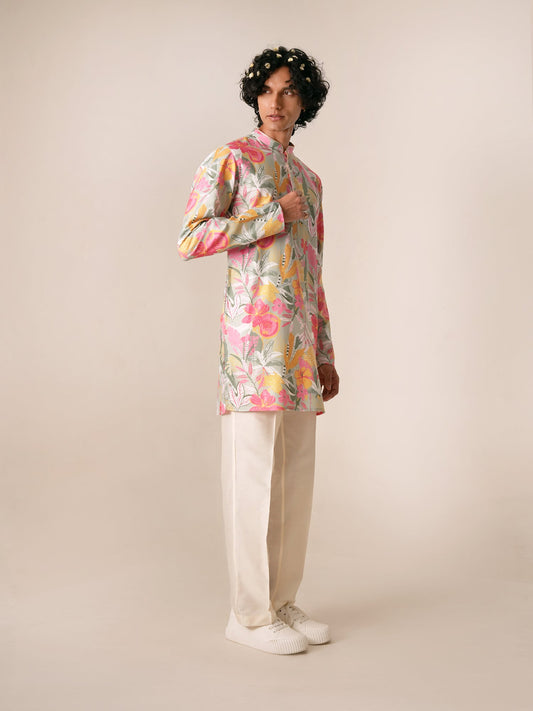 Men Multicolor Blended Print Kurta