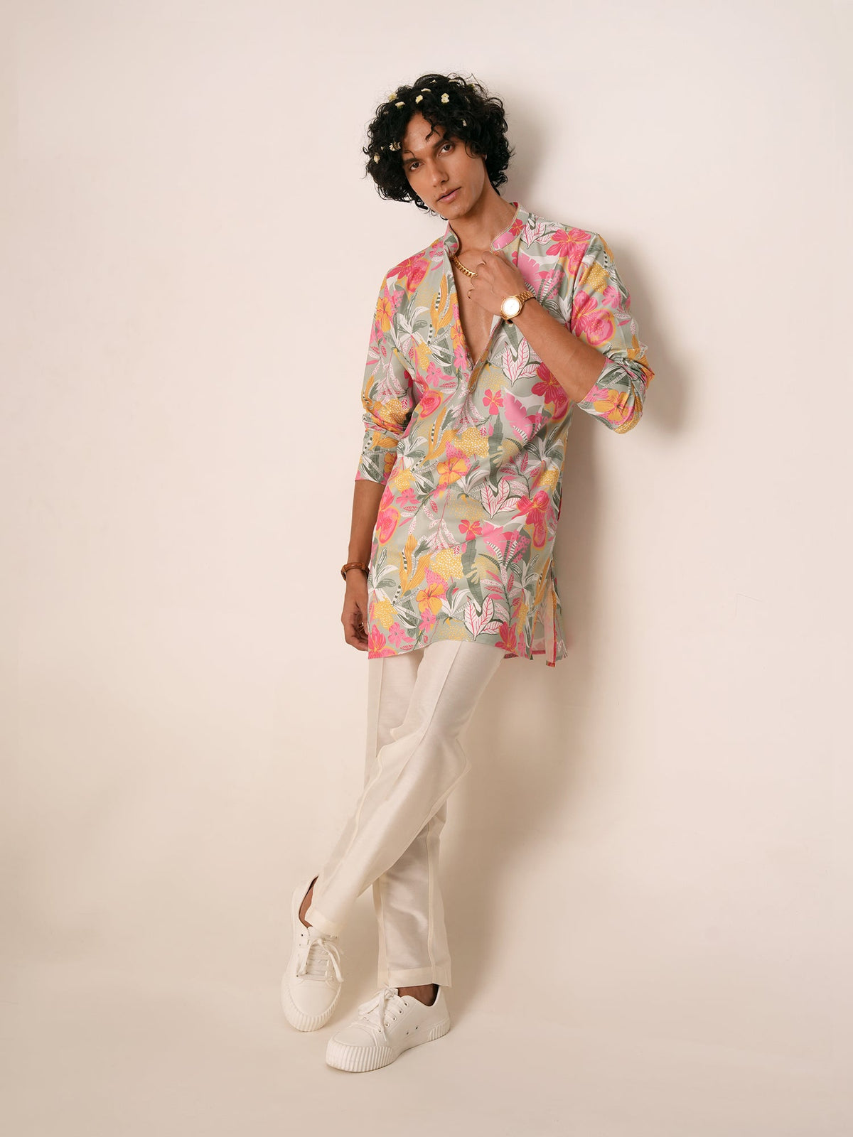 Men Multicolor Blended Print Kurta
