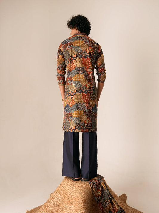 Mens Multicolor Cotton Print Kurta