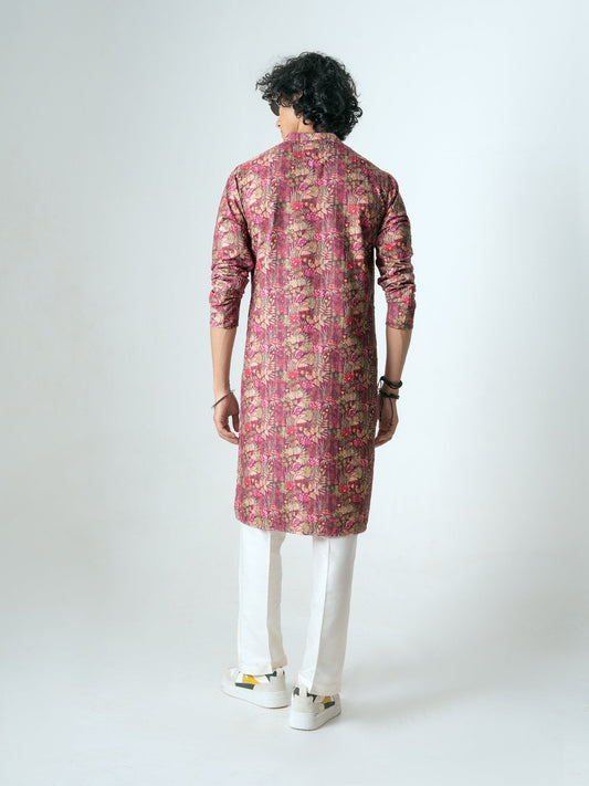 Mens Multicolor Polyester Embroidery Zip Kurta