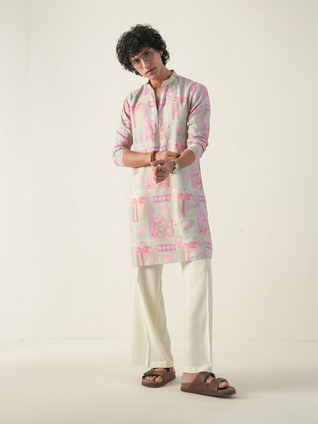 Men Multicolor Blended Print Kurta