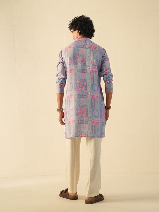 Men Multicolor Blended Print Kurta