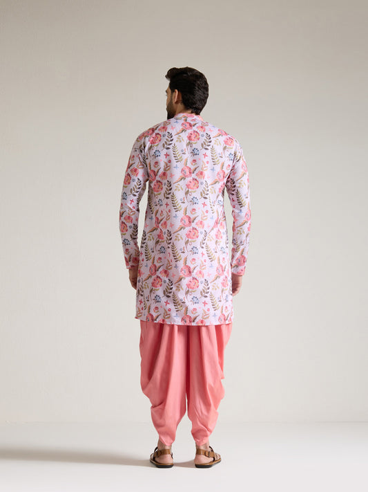Mens Multicolor Blended Print Kurta with Zip