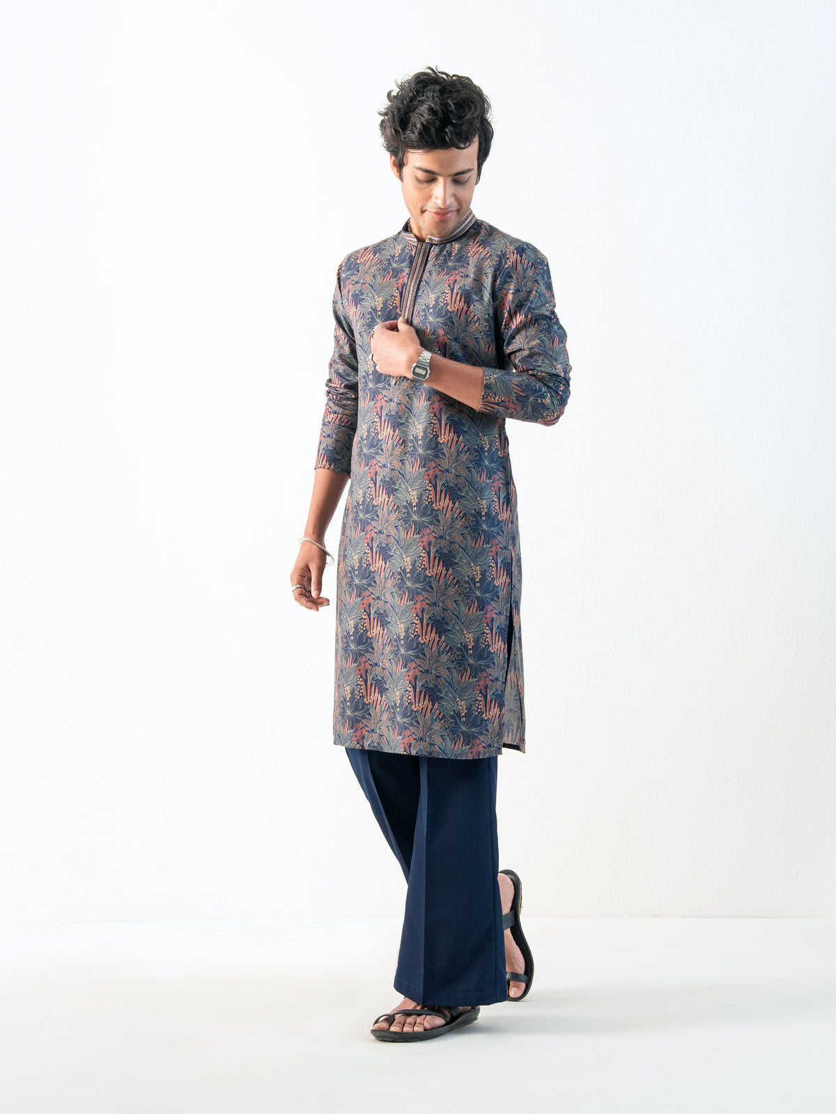 Mens Multicolor Blended Print Kurta