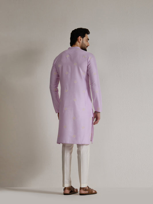 Mens Purple Blended Light Embroidery Kurta