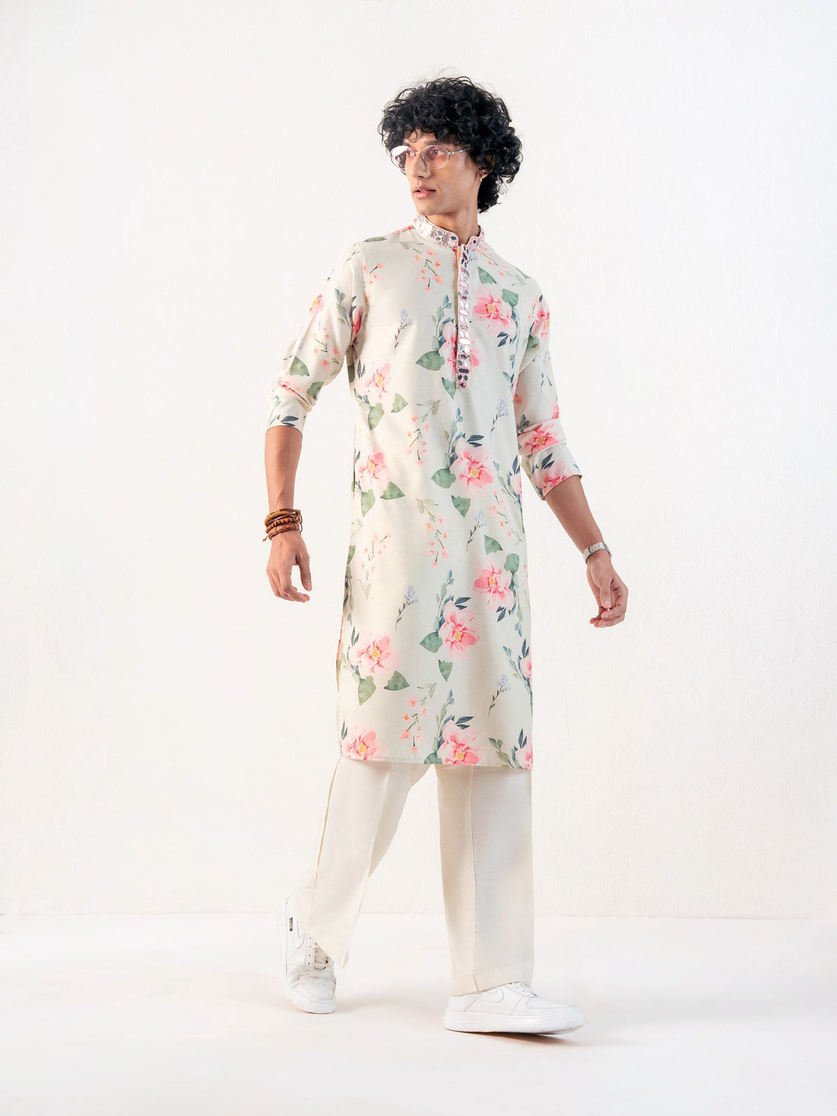 Mens Multicolor Blended Print Kurta