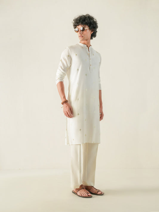 Mens Off-White Blended Print Kurta