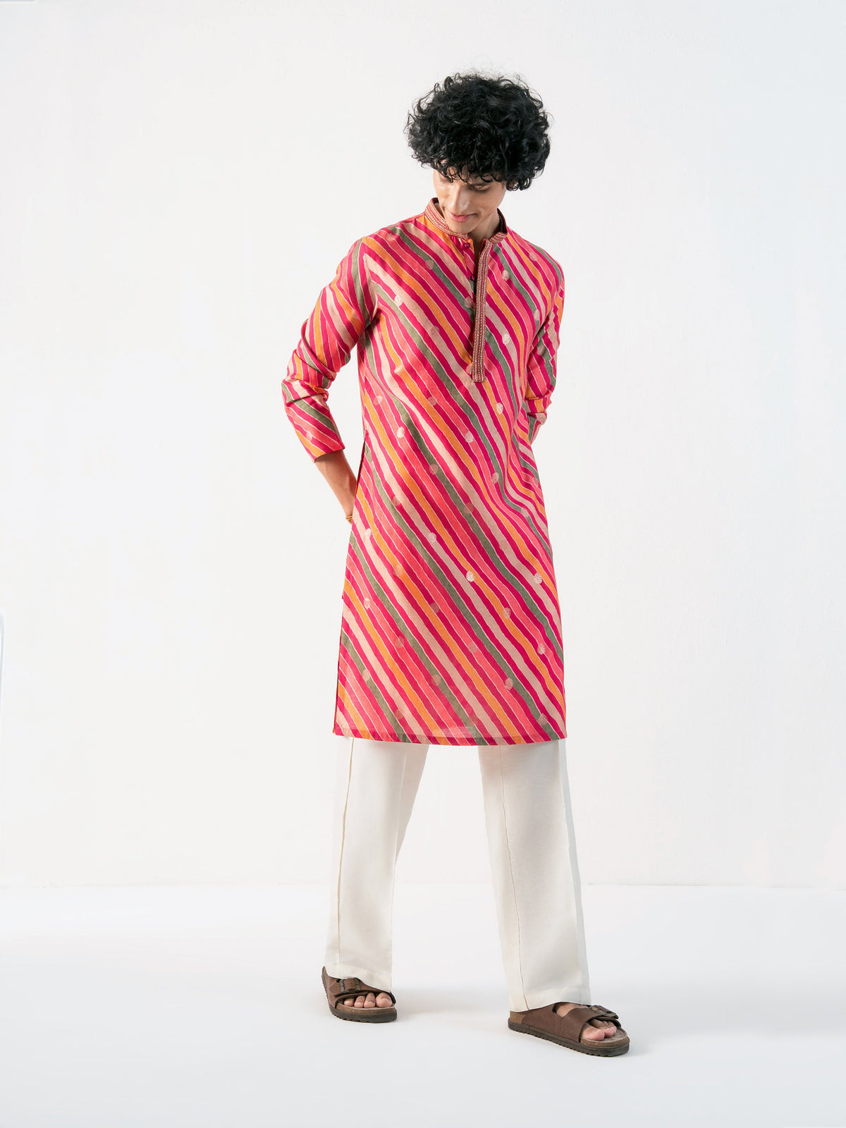 Mens Multicolor Blended Print Kurta