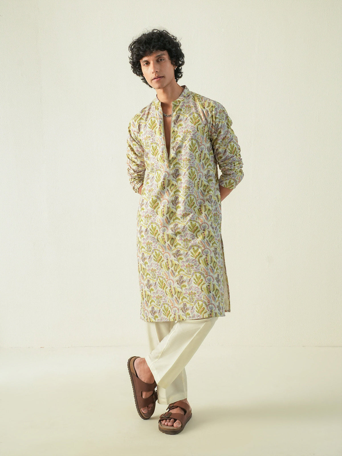 Mens Multicolor Blended Print Kurta