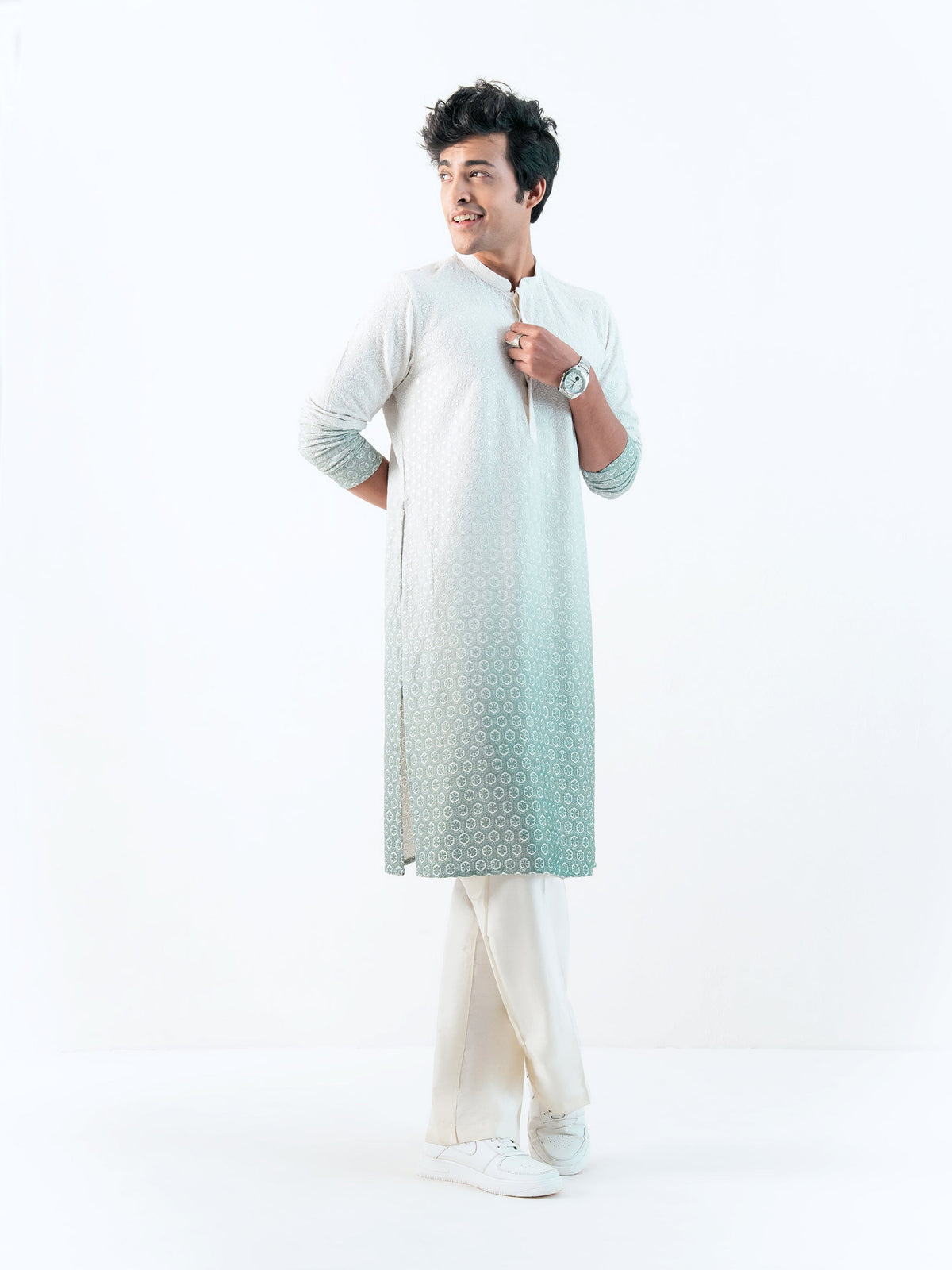 Mens Ombre Rayon Embroidery Kurta