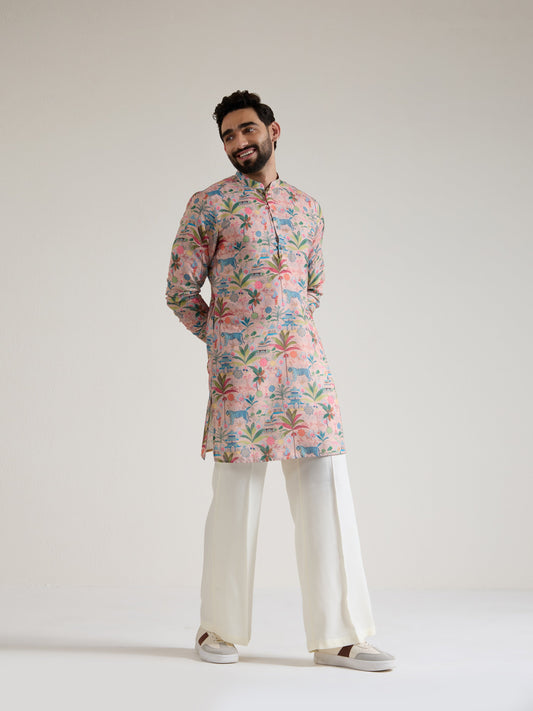 Mens Multicolor Blended Print Kurta