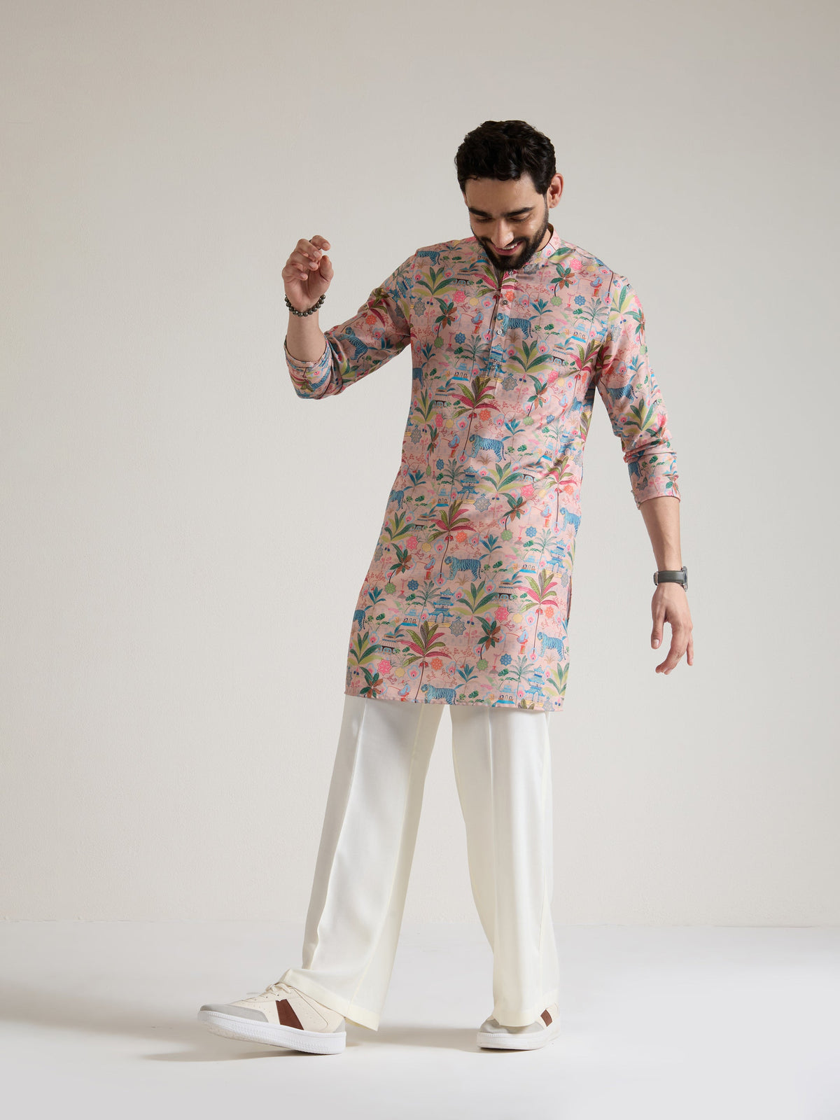 Mens Multicolor Blended Print Kurta