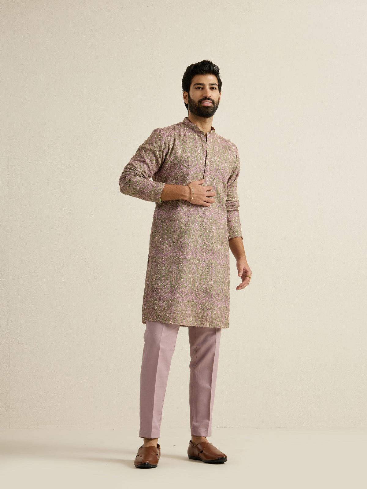 Mens Multicolor Blended Print Kurta