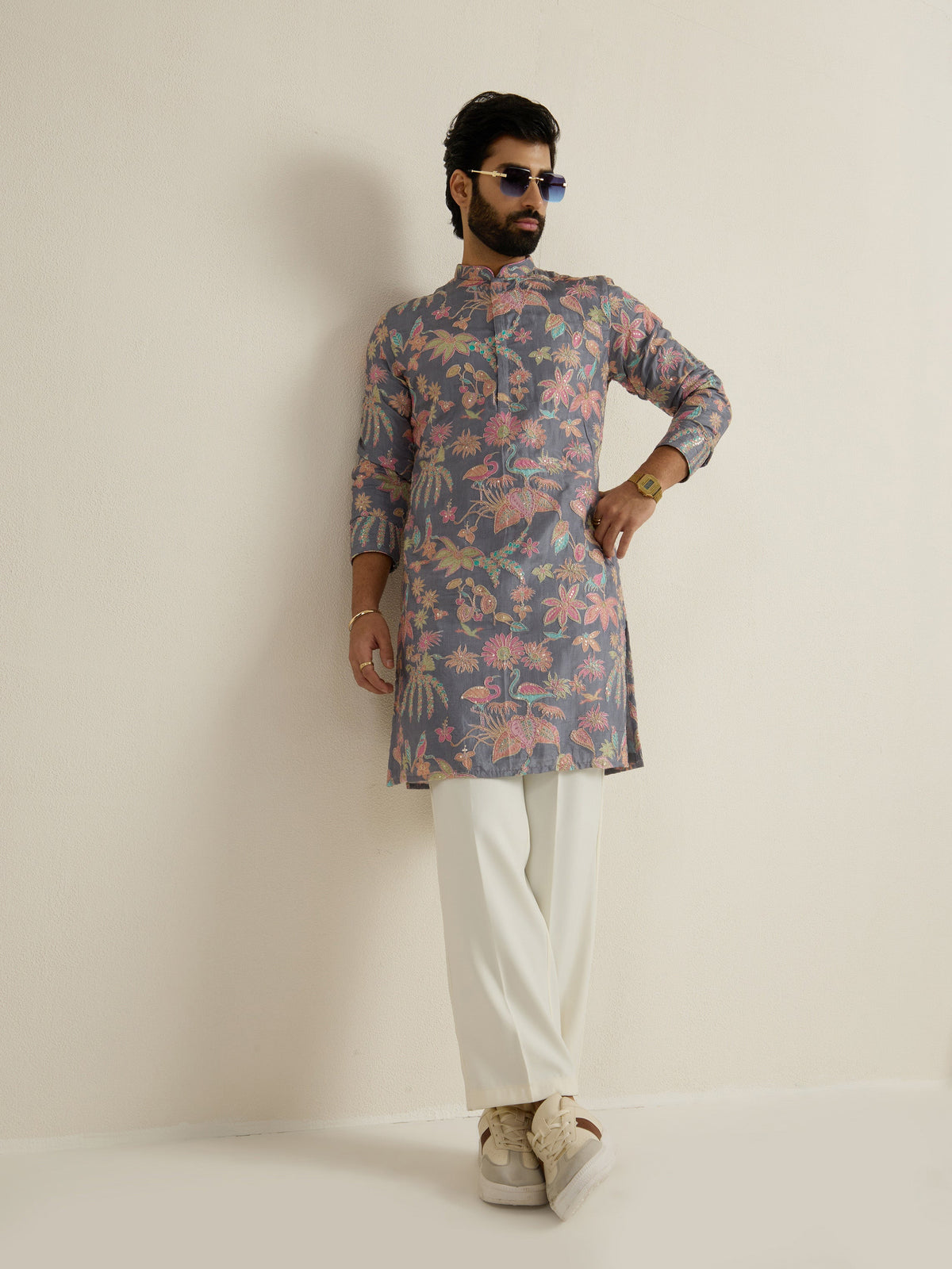 Mens Multicolor Blended Print Kurta