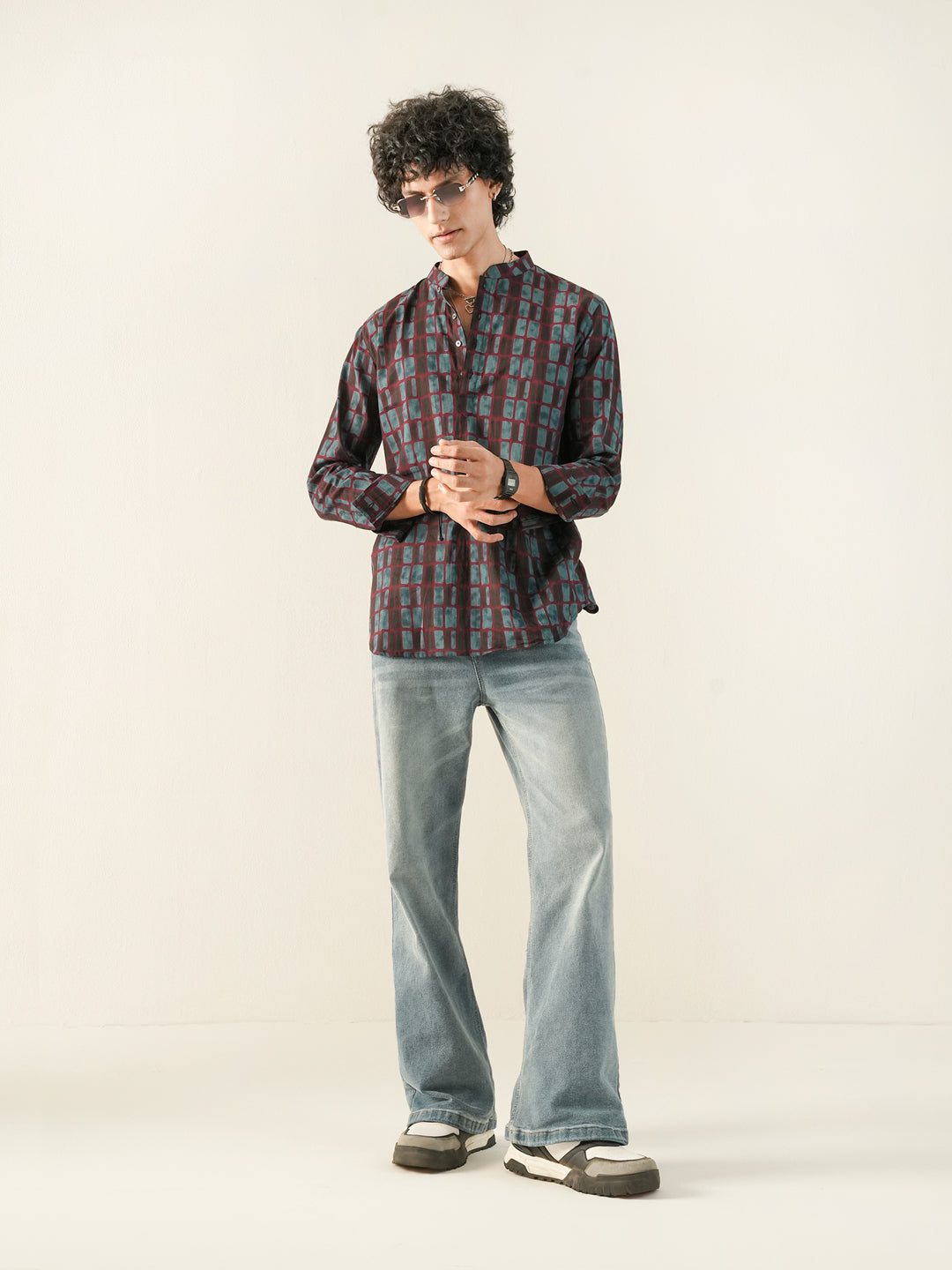 Men Blue Cotton Print Kurta
