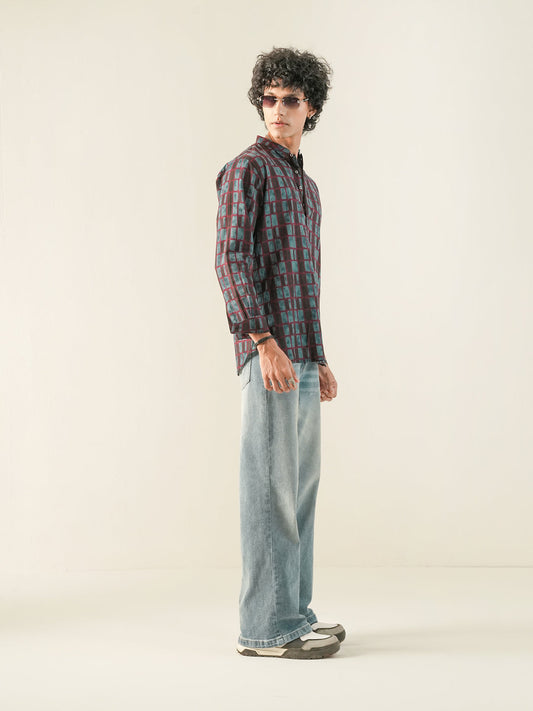 Men Blue Cotton Print Kurta