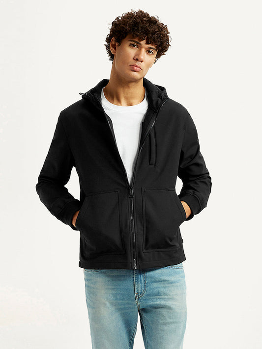 Men's Solid Black Windcheater Jacket