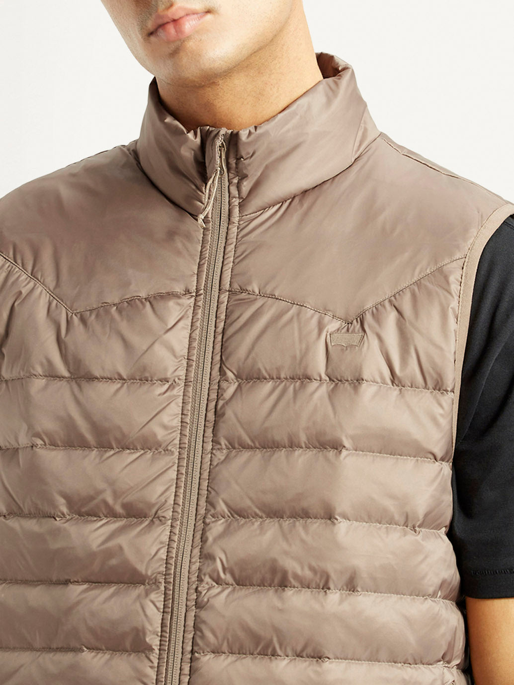 Men's Quilted Taupe Slim Fit Puffer Jacket