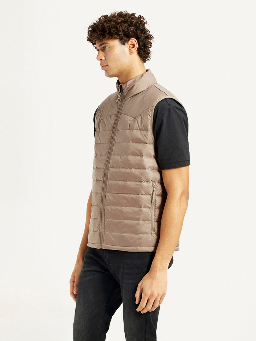 Men's Quilted Taupe Slim Fit Puffer Jacket