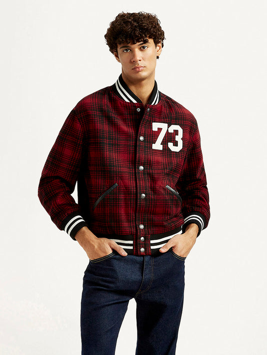 Men's Plaid Red Varsity Jacket