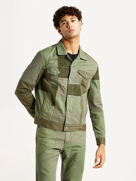 Men's Patchwork Green Trucker Jacket