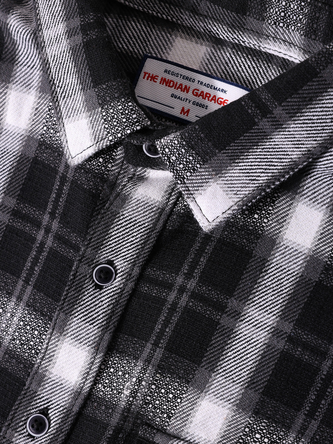 Men's Black Relaxed Fit Checkered Utility Shirt