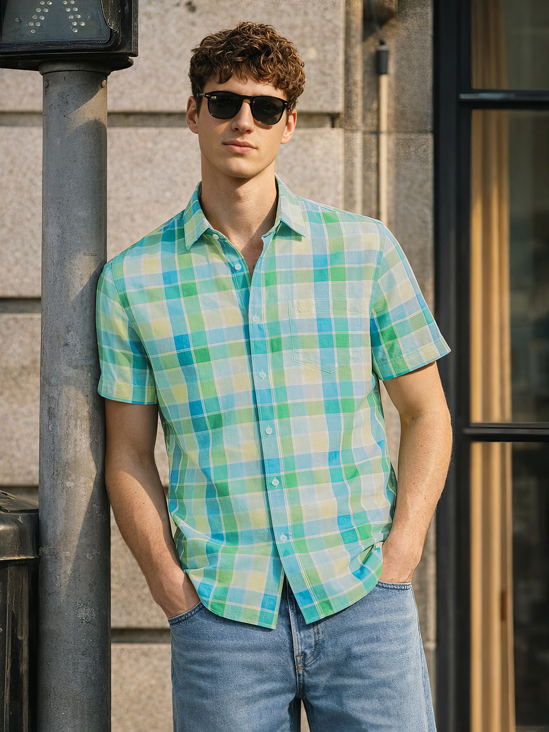 Men's Green Slim Fit Checkered Casual Shirt