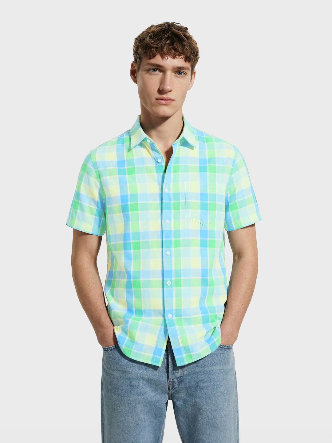 Men's Green Slim Fit Checkered Casual Shirt