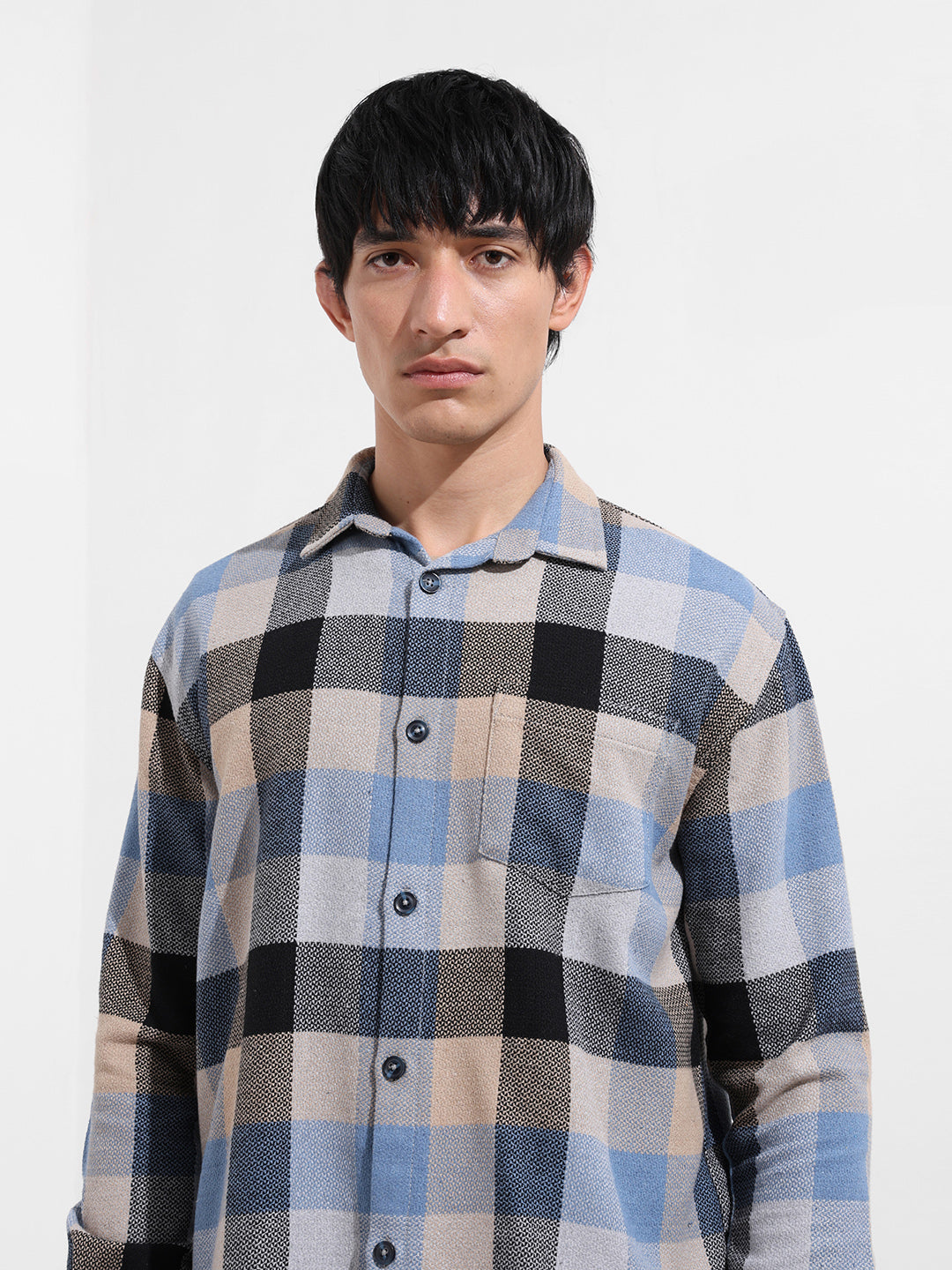 Men's Khaki Relaxed Fit Checkered Casual Shirt