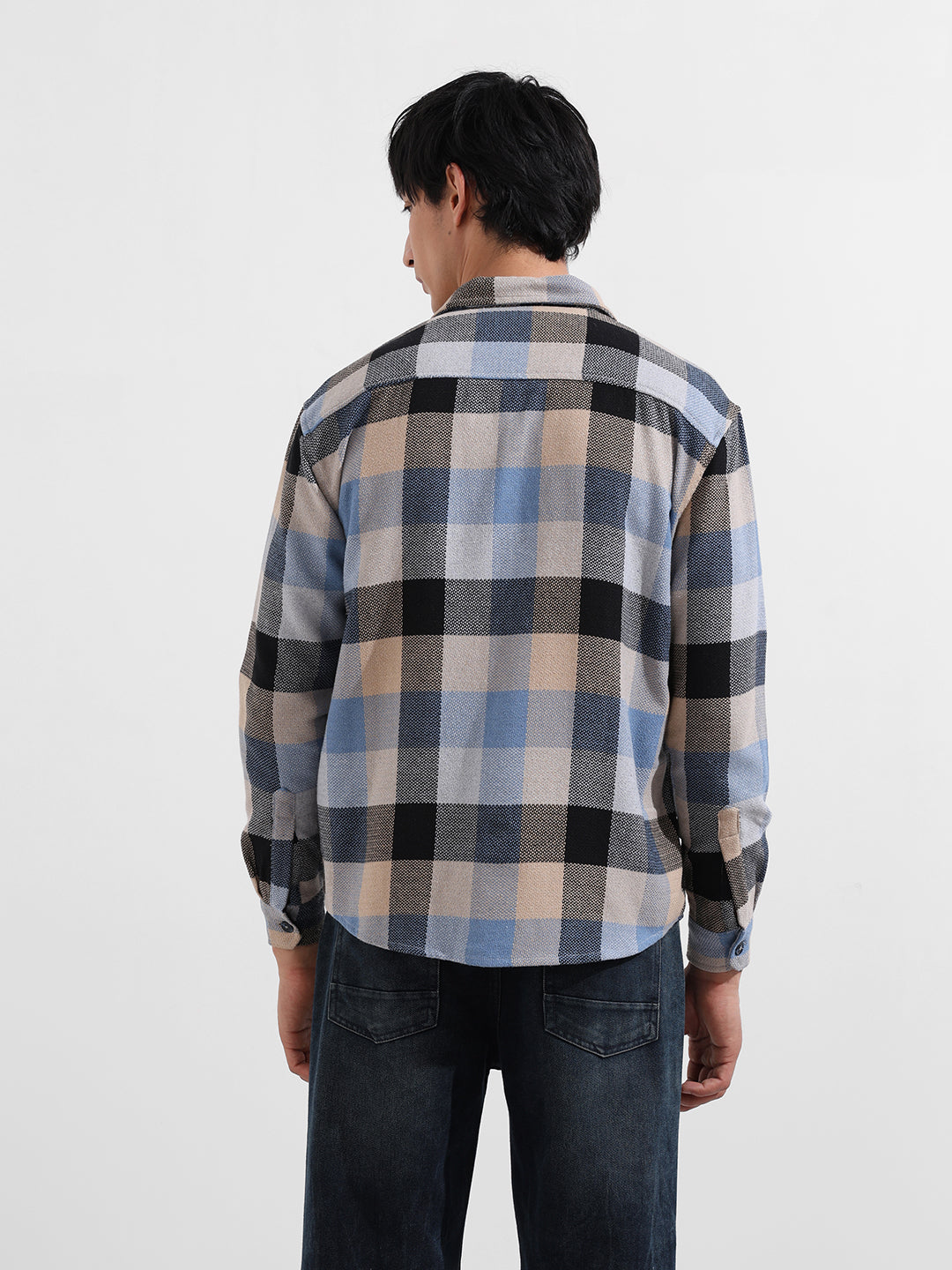 Men's Khaki Relaxed Fit Checkered Casual Shirt