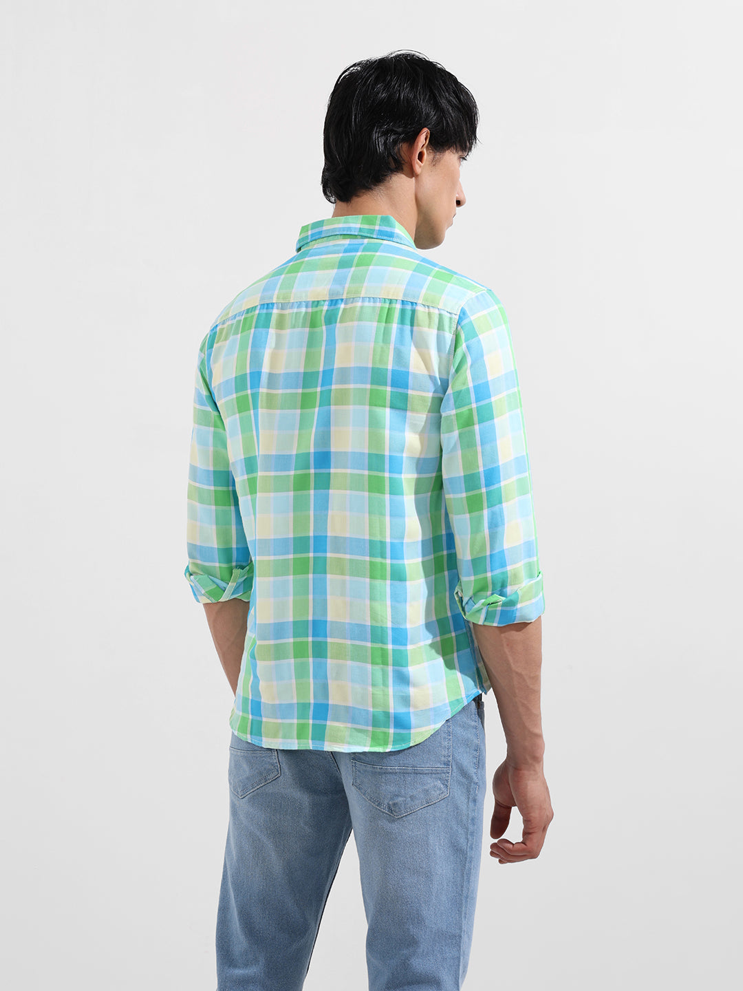 Men's Green Slim Fit Checkered Casual Shirt