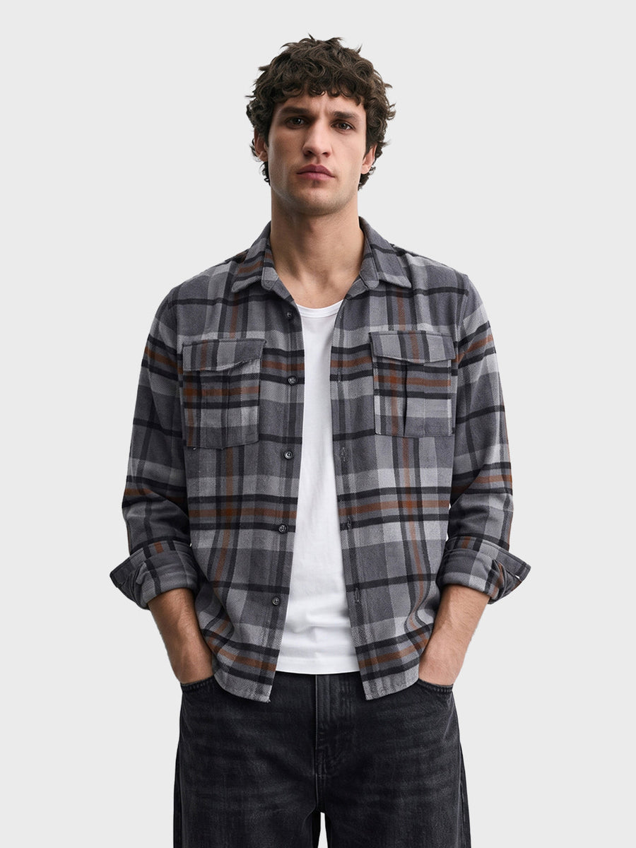 Men's Grey Regular Fit Checkered Casual Shirt