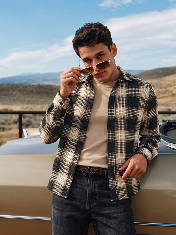 Men's Black Relaxed Fit Checkered Casual Shirt