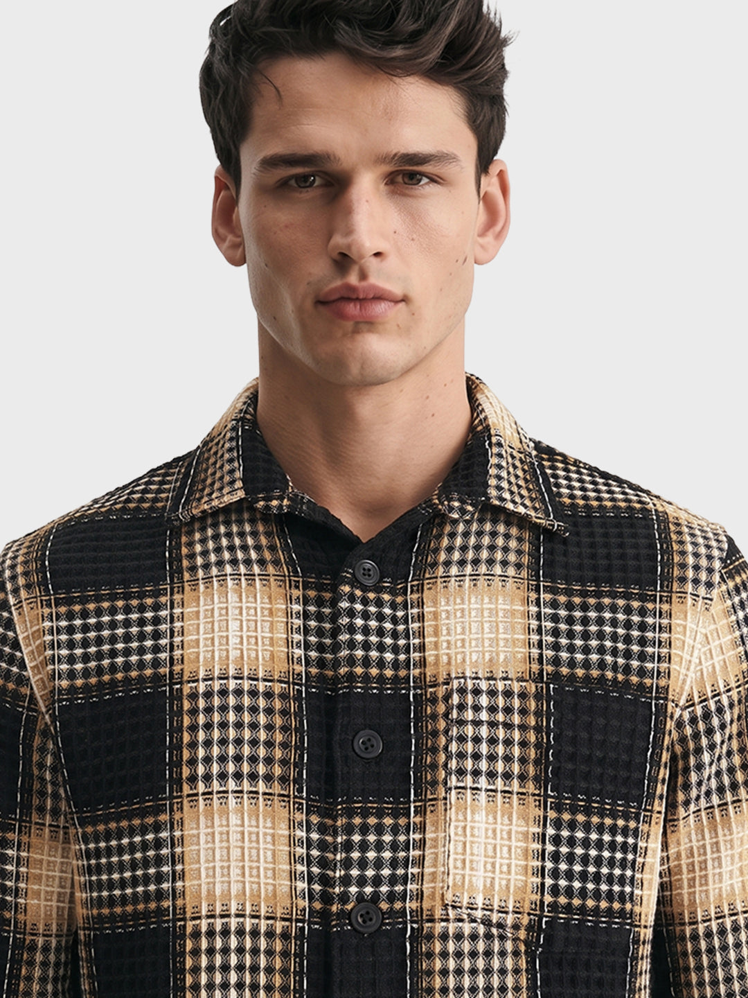 Men's Black Relaxed Fit Checkered Casual Shirt