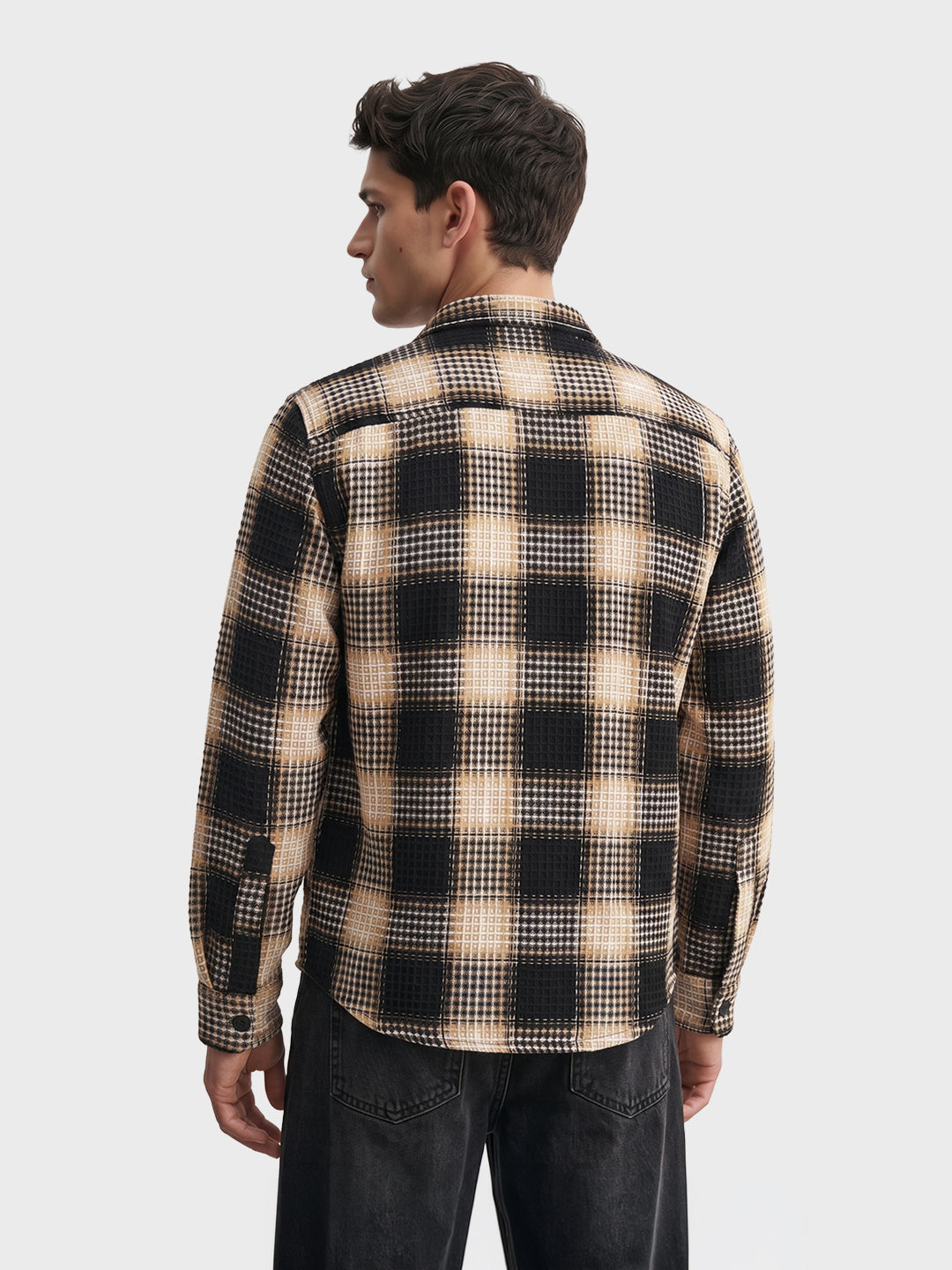 Men's Black Relaxed Fit Checkered Casual Shirt