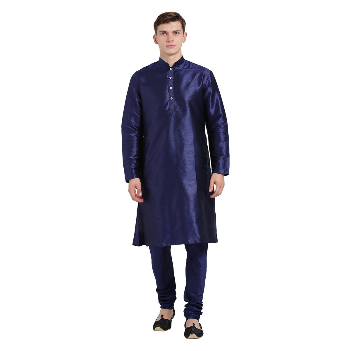 Navy Blue Silk Blend Solid Kurta