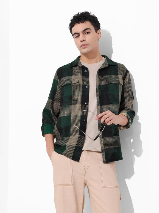 Men's Green Regular Fit Checkered Casual Shirt