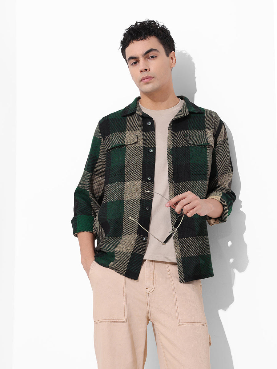 Men's Green Regular Fit Checkered Casual Shirt