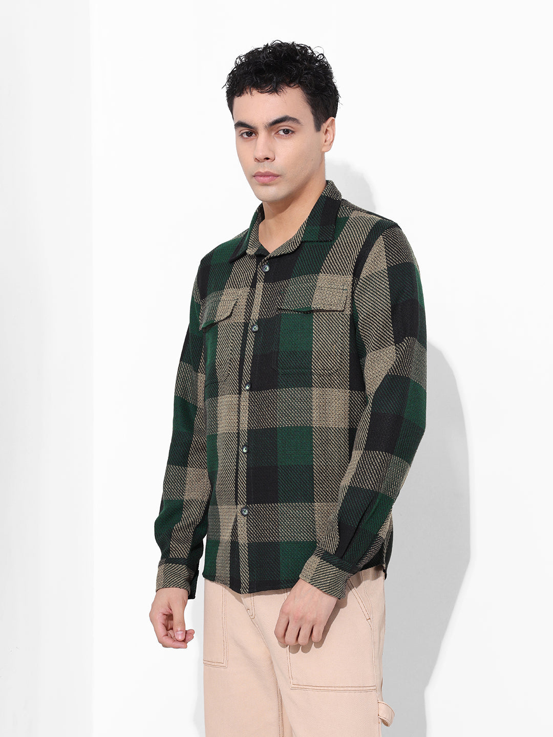 Men's Green Regular Fit Checkered Casual Shirt