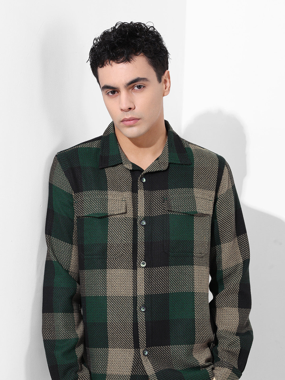 Men's Green Regular Fit Checkered Casual Shirt