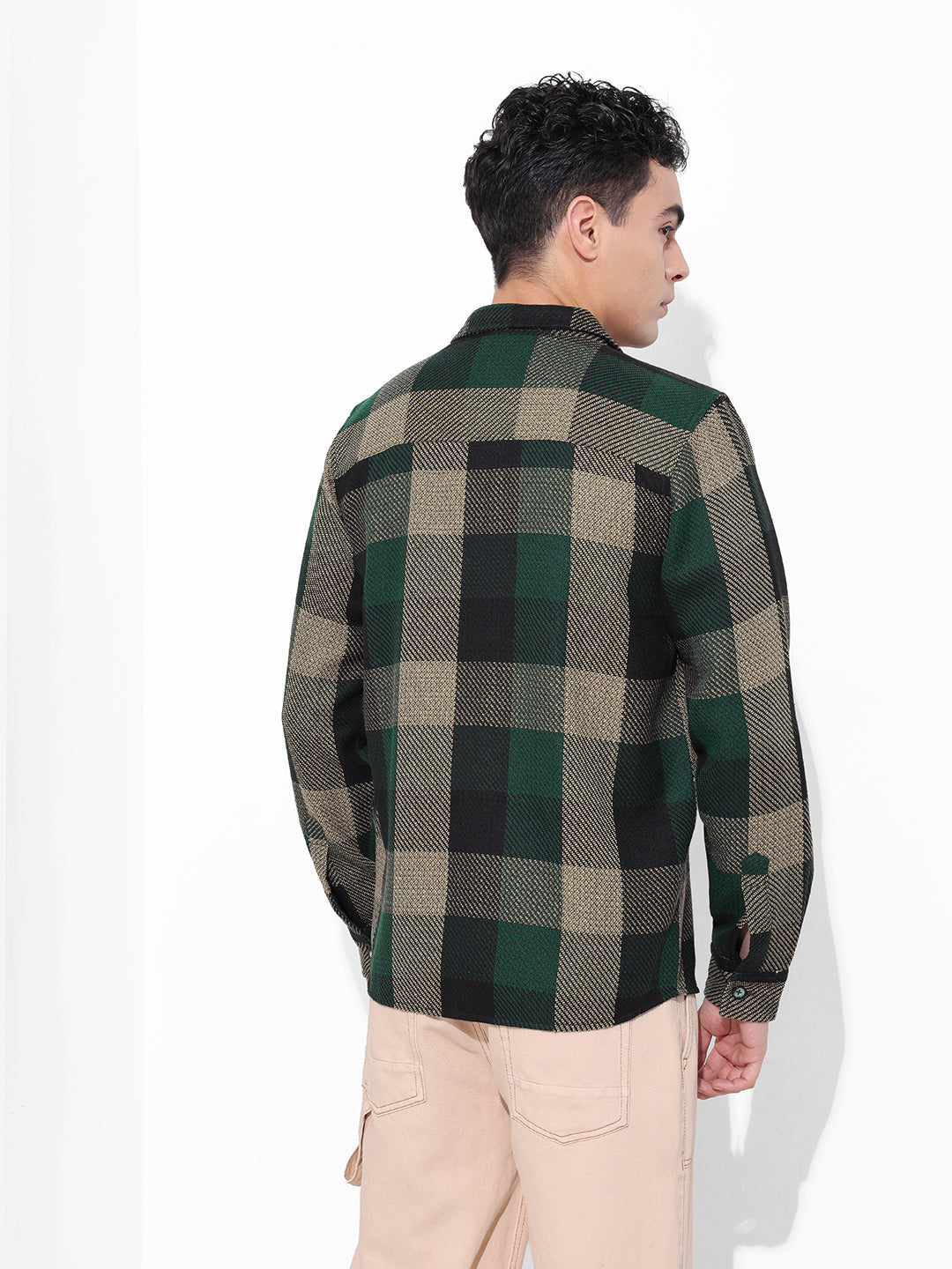 Men's Green Regular Fit Checkered Casual Shirt