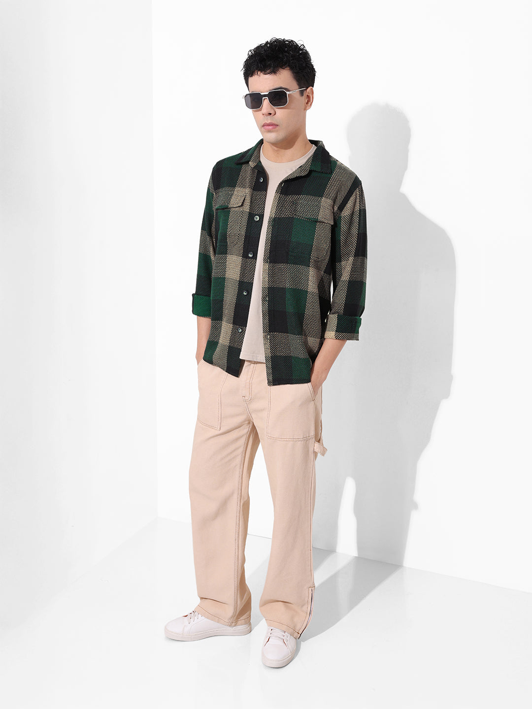Men's Green Regular Fit Checkered Casual Shirt