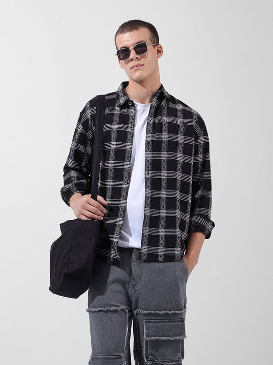 Men's Black Relaxed Fit Checkered Casual Shirt