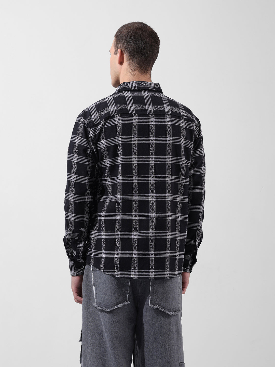 Men's Black Relaxed Fit Checkered Casual Shirt