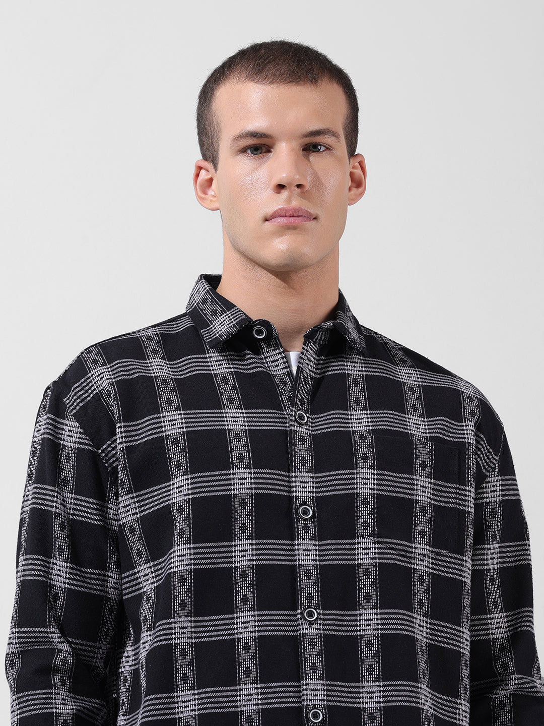 Men's Black Relaxed Fit Checkered Casual Shirt