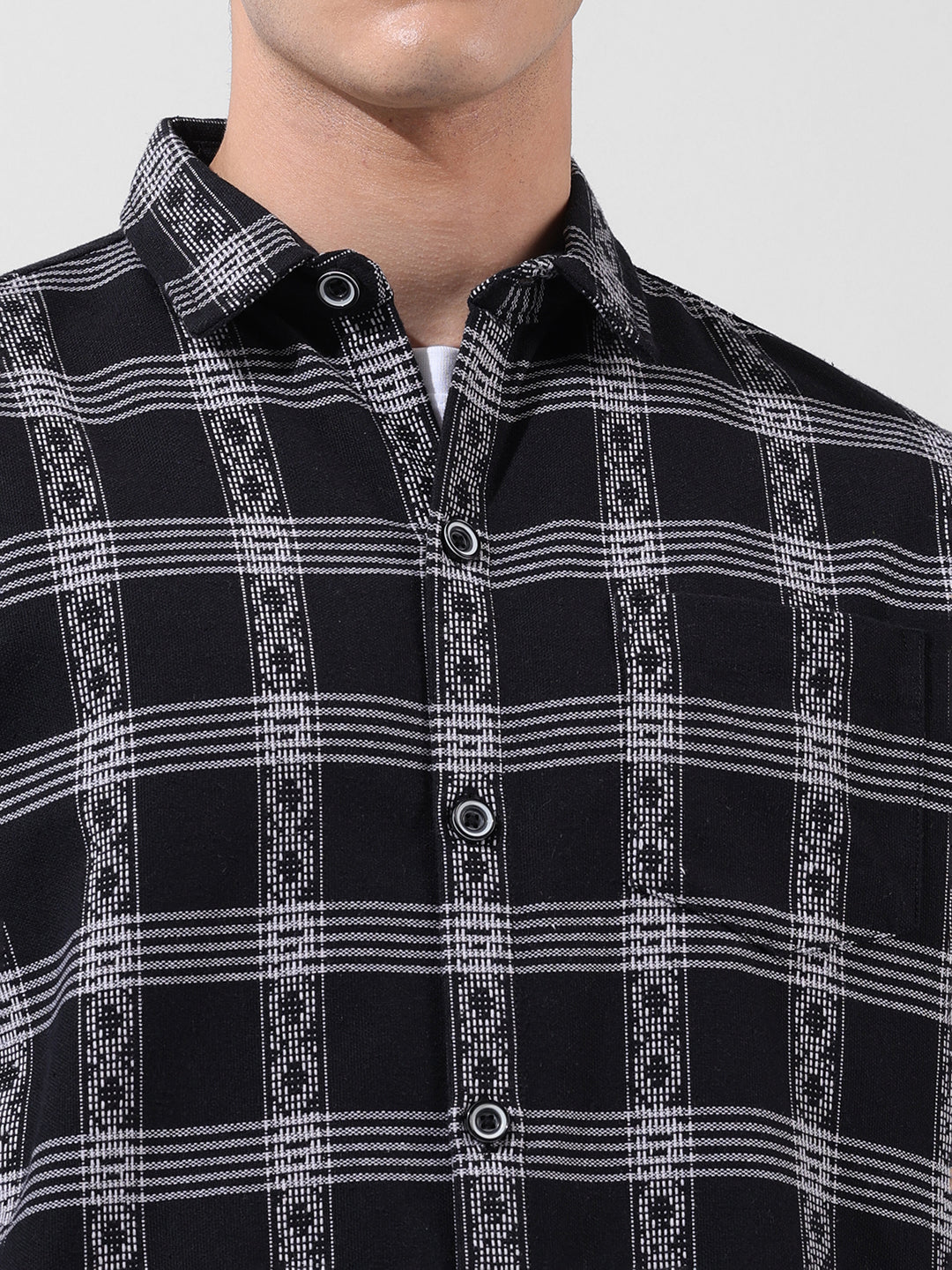 Men's Black Relaxed Fit Checkered Casual Shirt