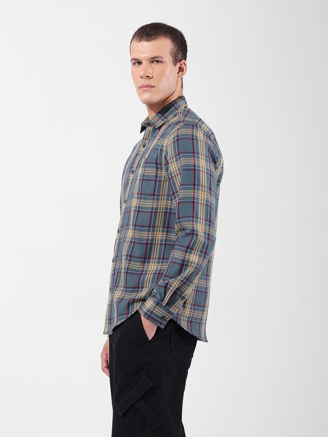 Men's Green Slim Fit Checkered Casual Shirt