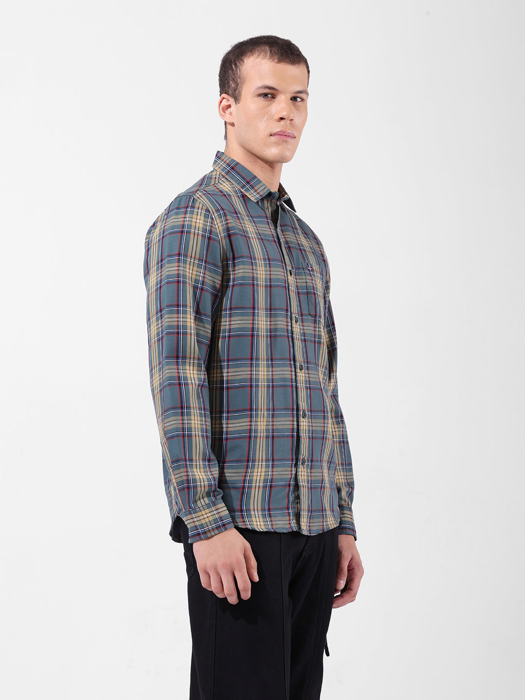 Men's Green Slim Fit Checkered Casual Shirt